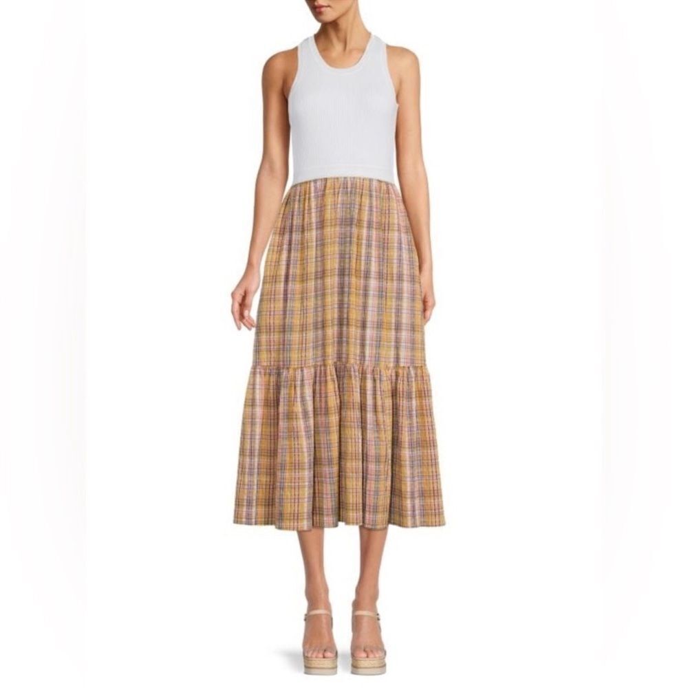 NWT Tanya Taylor Camilla Dress w/ Cut Out Size 3X in White/Multi Plaid